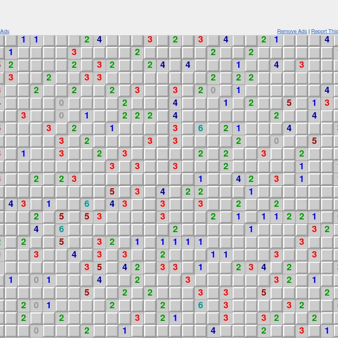 The Daily Minesweeper on puzzle-minesweeper.com: a large grey grid with every number clue already shown, waiting for the mines to be marked