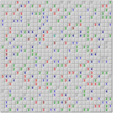 The whole 30x30 Special Daily Minesweeper board for 22 October 2026 at phone size, with number clues scattered over the grey cells