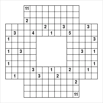 The Special Daily Nurikabe for Oct 05, 2026: a cross-shaped grid with number clues for each island