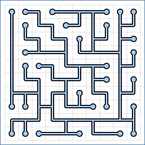 A Pipes grid of rotated pipe tiles forming a network, from puzzle-pipes.com