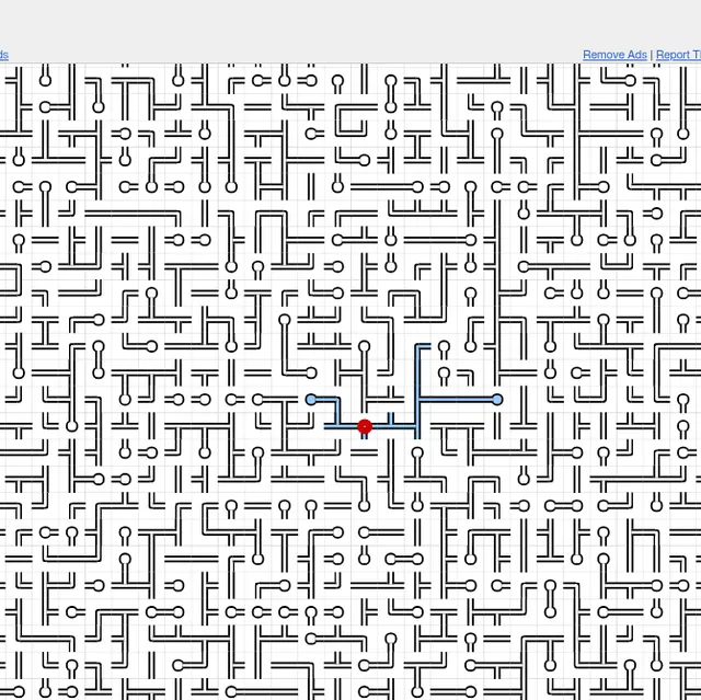 The Special Daily Pipes board on puzzle-pipes.com: a large grid of unturned pipe tiles with the red source near the centre and its connected pipes in blue