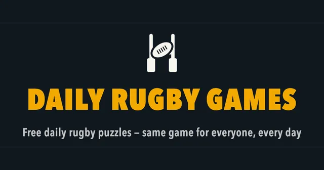 Daily Rugby Games share card: a goalposts and ball logo above the name Daily Rugby Games and the line Free daily rugby puzzles, same game for everyone, every day