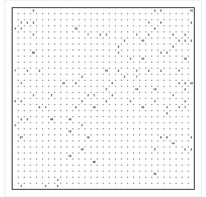 Today's Special Daily Shikaku for 22 October 2026: an empty 30x30 grid of dots with numbers from 2 to 72 scattered across it, shot at phone size