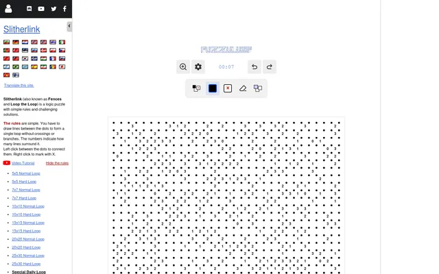 The Special Daily Loop for 20 October 2026 on puzzle-loop.com: a 30 by 30 Slitherlink grid of dots and number clues under the timer and drawing tools