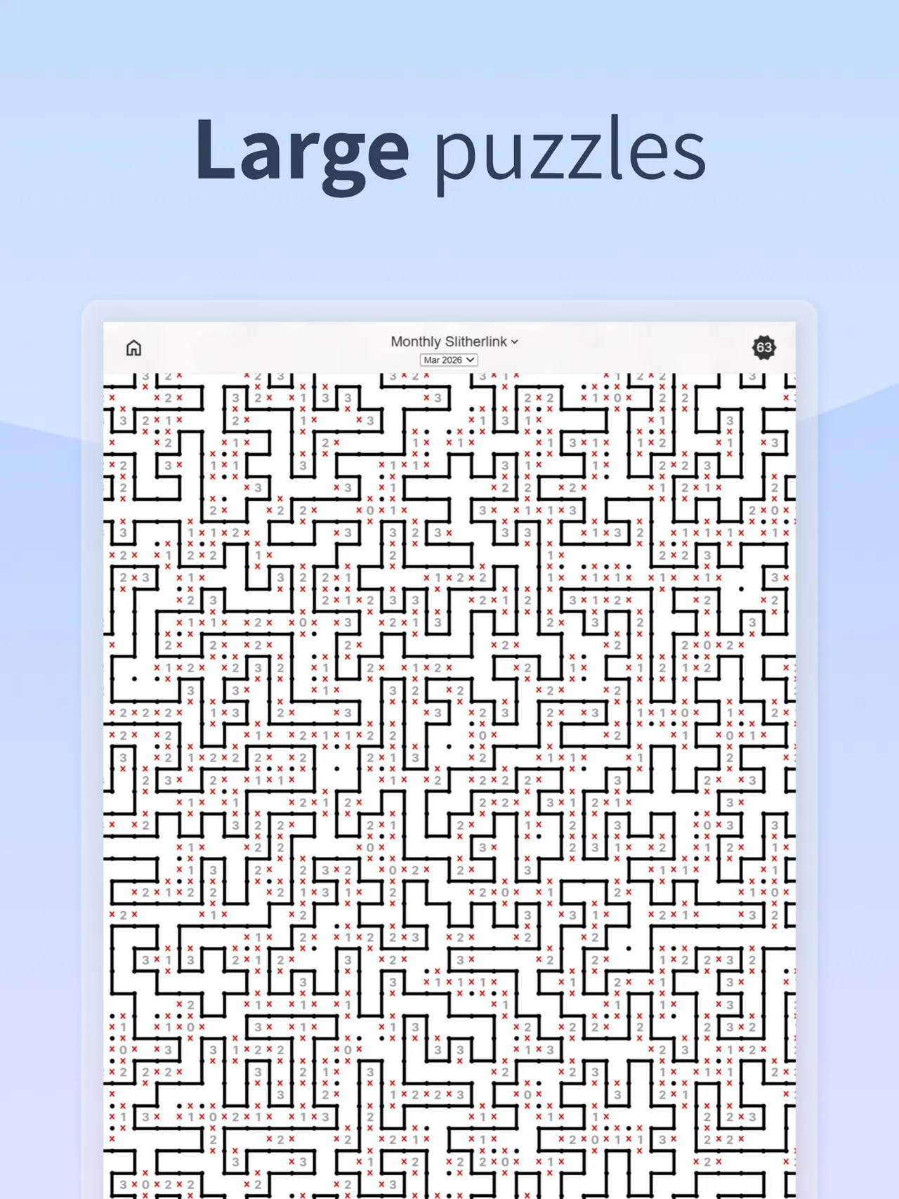 A large monthly Slitherlink loop in the PuzzleGym app