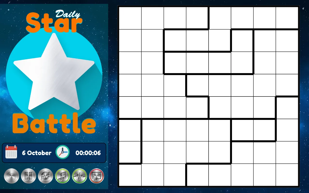 Daily Star Battle on Solitaire.org: the game's star logo and the date 6 October with a timer beside an empty 8x8 board divided into outlined islands
