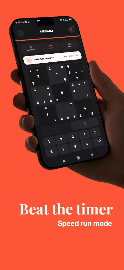Sudoko! Speed Run mode: a medium sudoku with a five-minute countdown