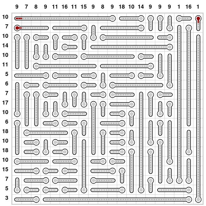 The board of the 21 October 2026 Special Daily Thermometers: a 20x20 grid of thermometers with row and column counts, three cells filled with red mercury