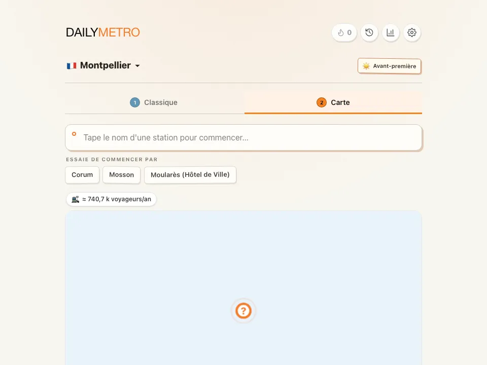 DailyMetro Montpellier Map mode before the first guess