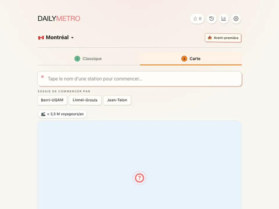 DailyMetro Montreal Map mode before the first guess