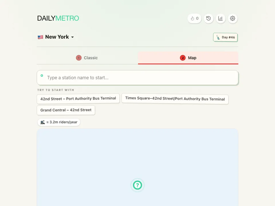 DailyMetro New York Map mode before the first guess
