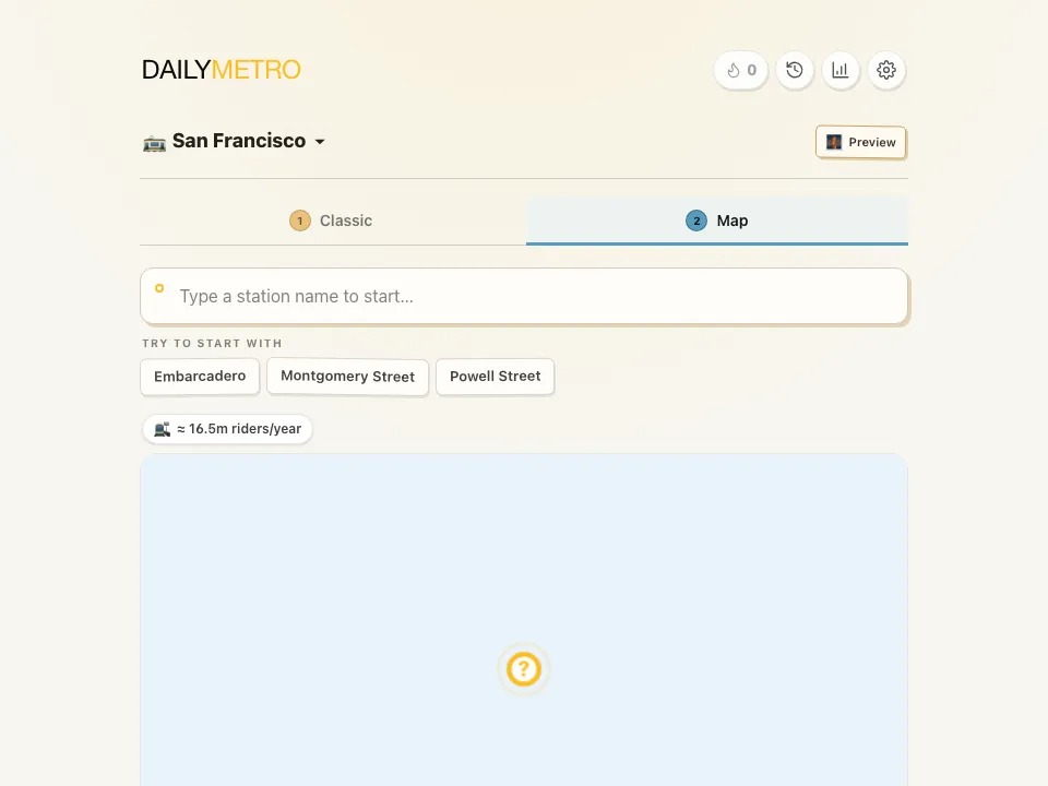DailyMetro San Francisco Map mode before the first guess