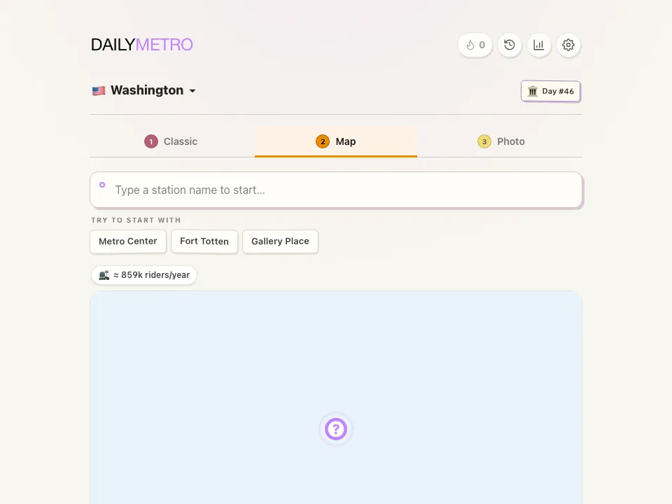 DailyMetro Washington Map mode before the first guess