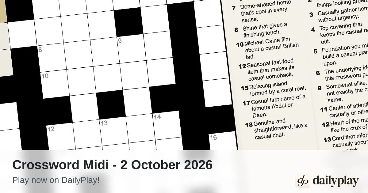 DailyPlay Crossword Midi: the puzzle for 2 October 2026