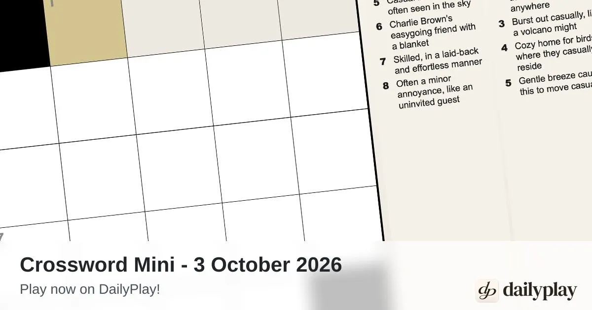 DailyPlay's Crossword Mini card for 3 October 2026: part of the 5x5 grid beside its clue list