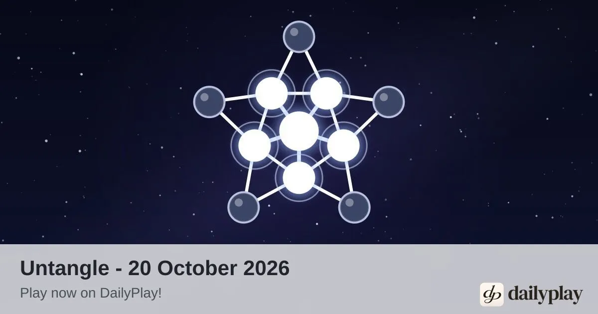 DailyPlay's share card for Untangle of 20 October 2026: a solved star-shaped constellation of glowing stars with no crossing lines