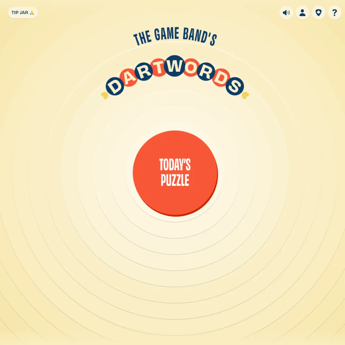 Dartwords home screen: The Game Band's Dartwords above a large red Today's Puzzle button on a target