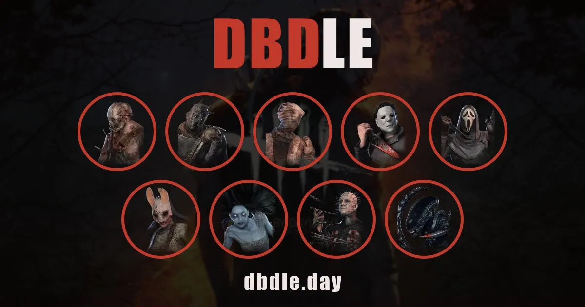 DBDLE share art: the game's name above round portraits of nine Dead by Daylight killers, with dbdle.day below