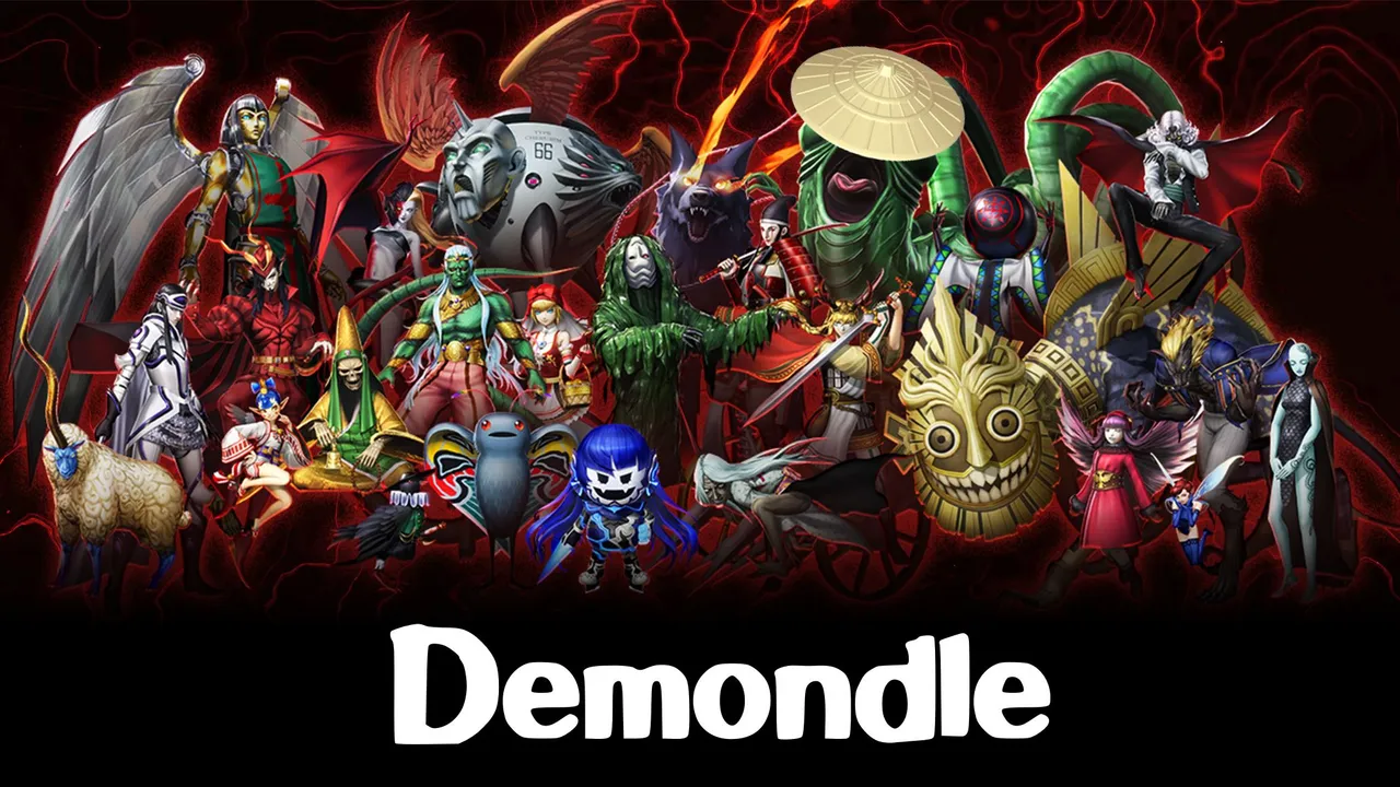 Demondle title art: a crowd of Shin Megami Tensei demons above the Demondle name