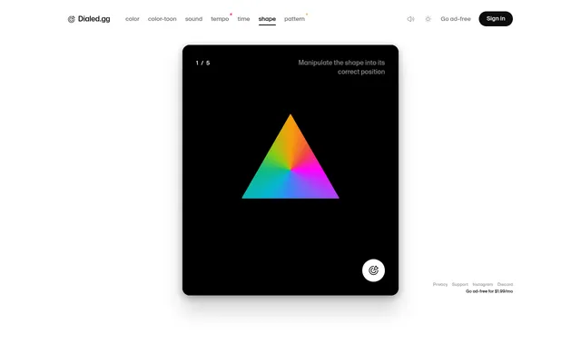 Today's Dialed Shape daily, round 1 of 5: a rainbow triangle on a black card to move into its correct position