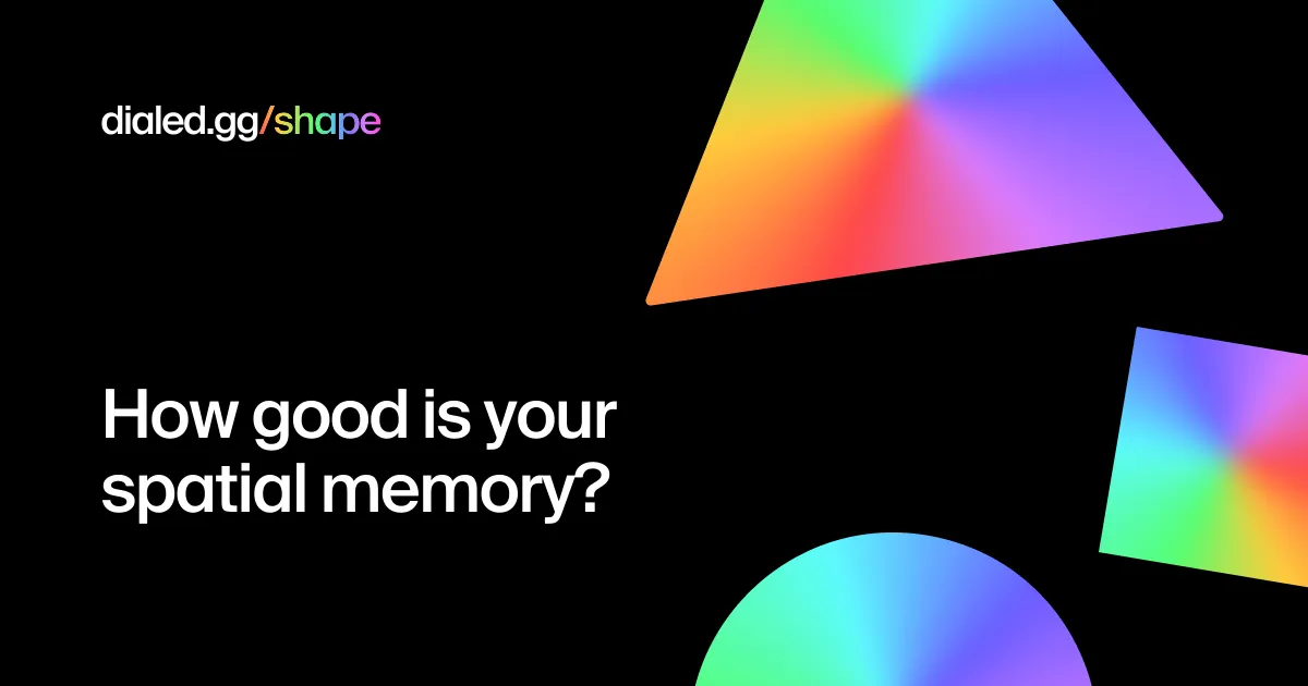 Dialed Shape card with rainbow triangle, rectangle and circle and the question How good is your spatial memory?