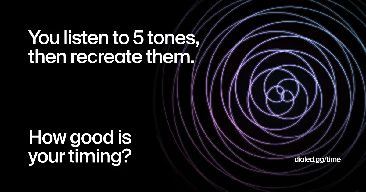 Dialed Time card with concentric purple rings and the question How good is your timing?