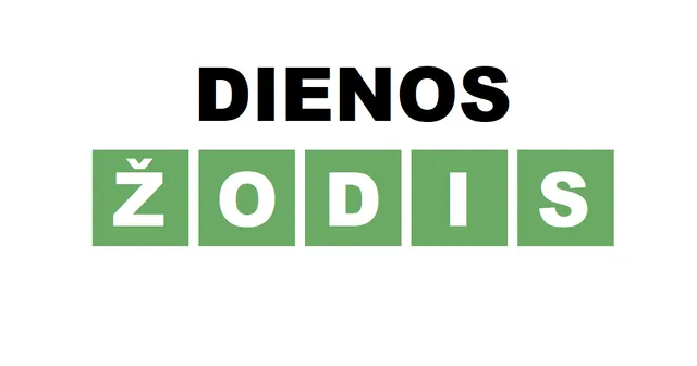 The Dienos žodis card: the title in green letter tiles