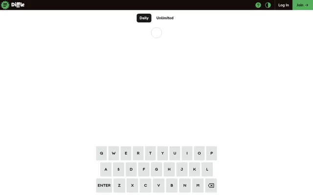 The Diffle daily screen with Daily and Unlimited tabs above an empty guess area and the on-screen keyboard