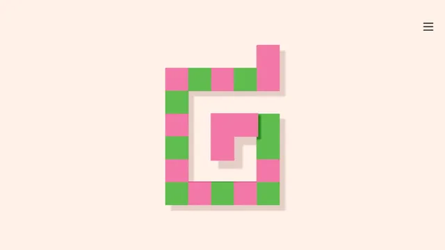 A Dissembler puzzle: a spiral of pink and green tiles on a cream background