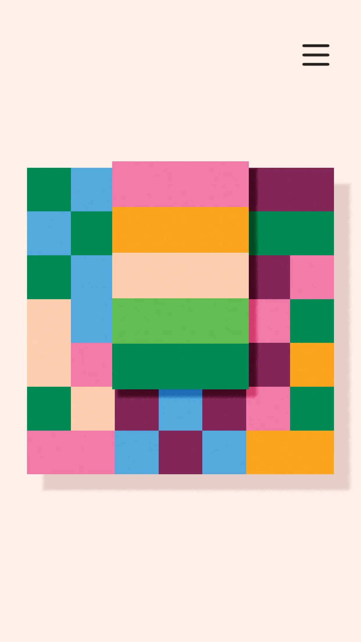 Dissembler on iPhone: a square board of coloured tiles with wide stacked tiles in the centre