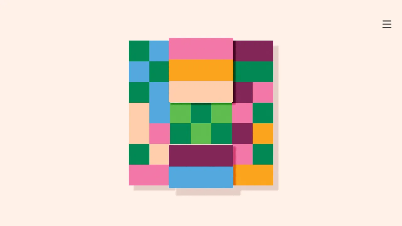 A Dissembler board of green, blue, pink, orange and peach tiles with long double-width tiles across the middle