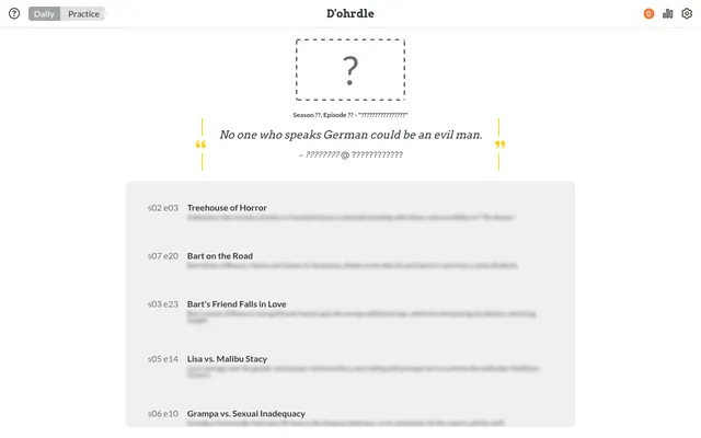 D'ohrdle's daily board on 30 October 2026: a hidden episode box, the quote No one who speaks German could be an evil man, and the list of Simpsons episodes to pick from