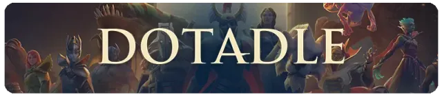 The Dotadle banner, the game's name over a line of Dota 2 heroes