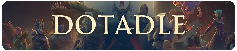 The Dotadle banner, the game's name over a line of Dota 2 heroes