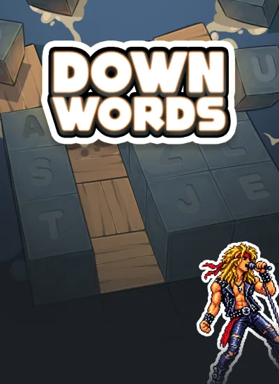 Downwords title card over a grid of letter blocks