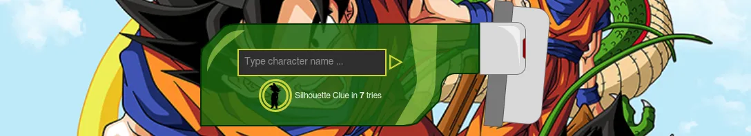 Dragonballdle's guess box with the silhouette clue unlocking in seven tries