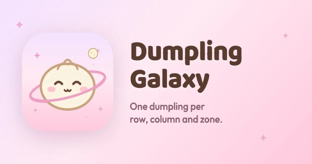 Dumpling Galaxy logo, a smiling dumpling planet, with the line One dumpling per row, column and zone