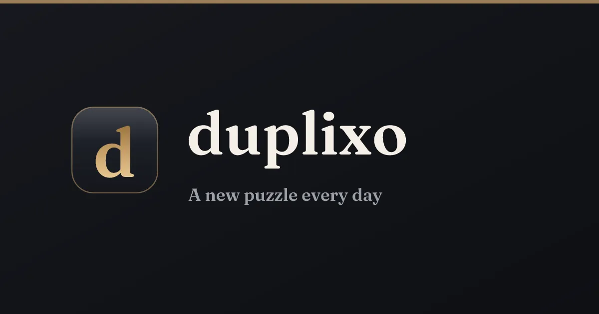 The duplixo logo, a gold d on a dark tile, with the line A new puzzle every day