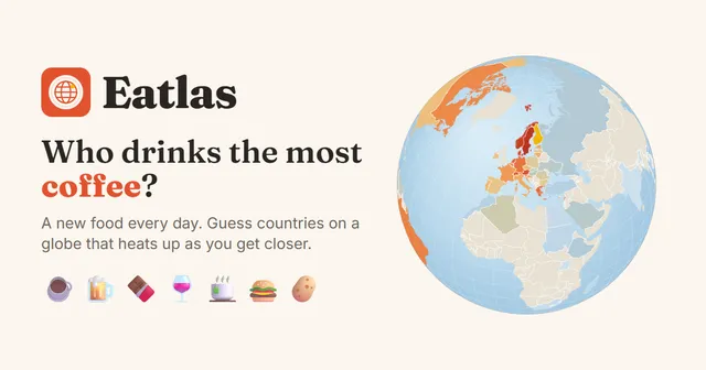 Eatlas share image: the question Who drinks the most coffee beside a globe with Nordic countries coloured red