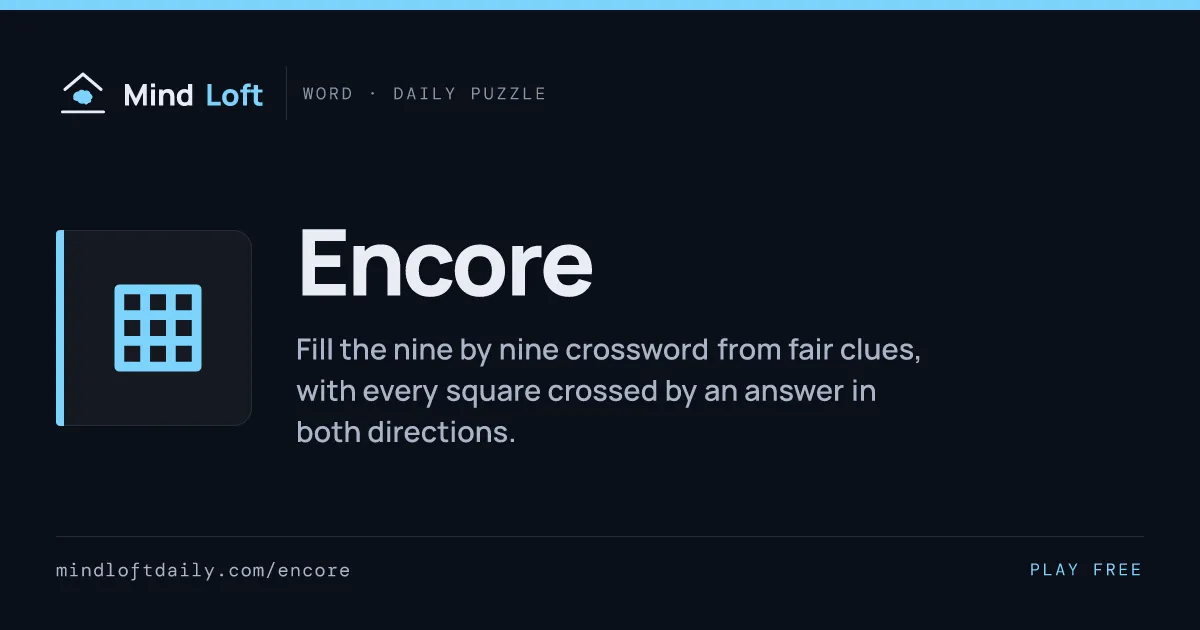 Encore title card from Mind Loft: the game's icon, name and one-line description