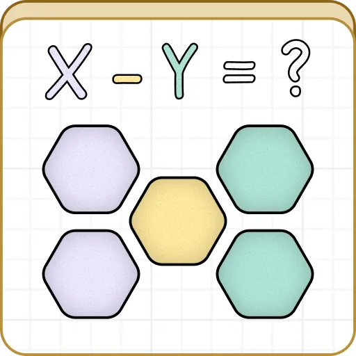 The Equatara game icon: five coloured hexagons on graph paper under the sum X - Y = ?