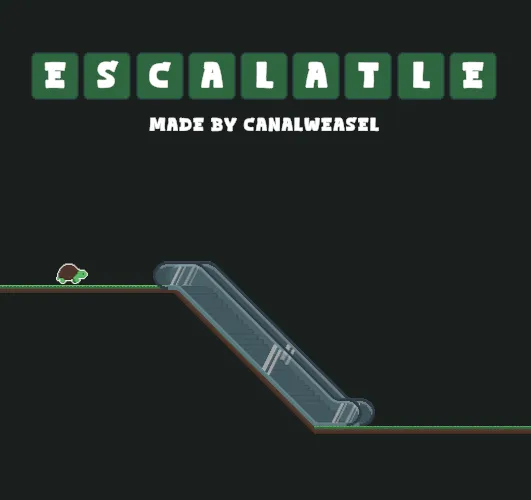 Escalatle title art: a small turtle next to an escalator going down