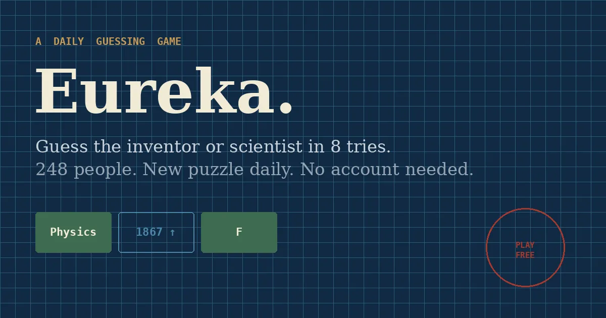 Eureka title card: guess the inventor or scientist in 8 tries