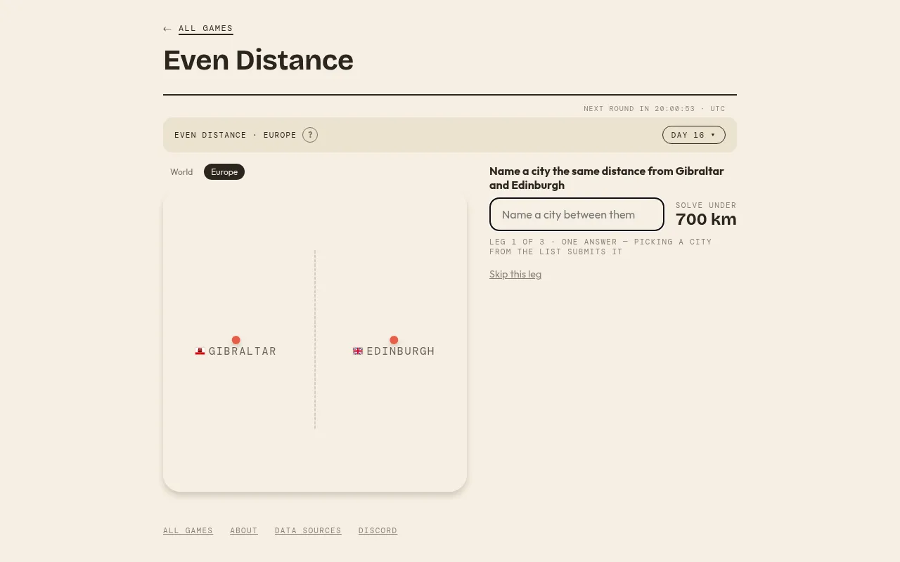 Even Distance Europe round: name a city the same distance from Gibraltar and Edinburgh