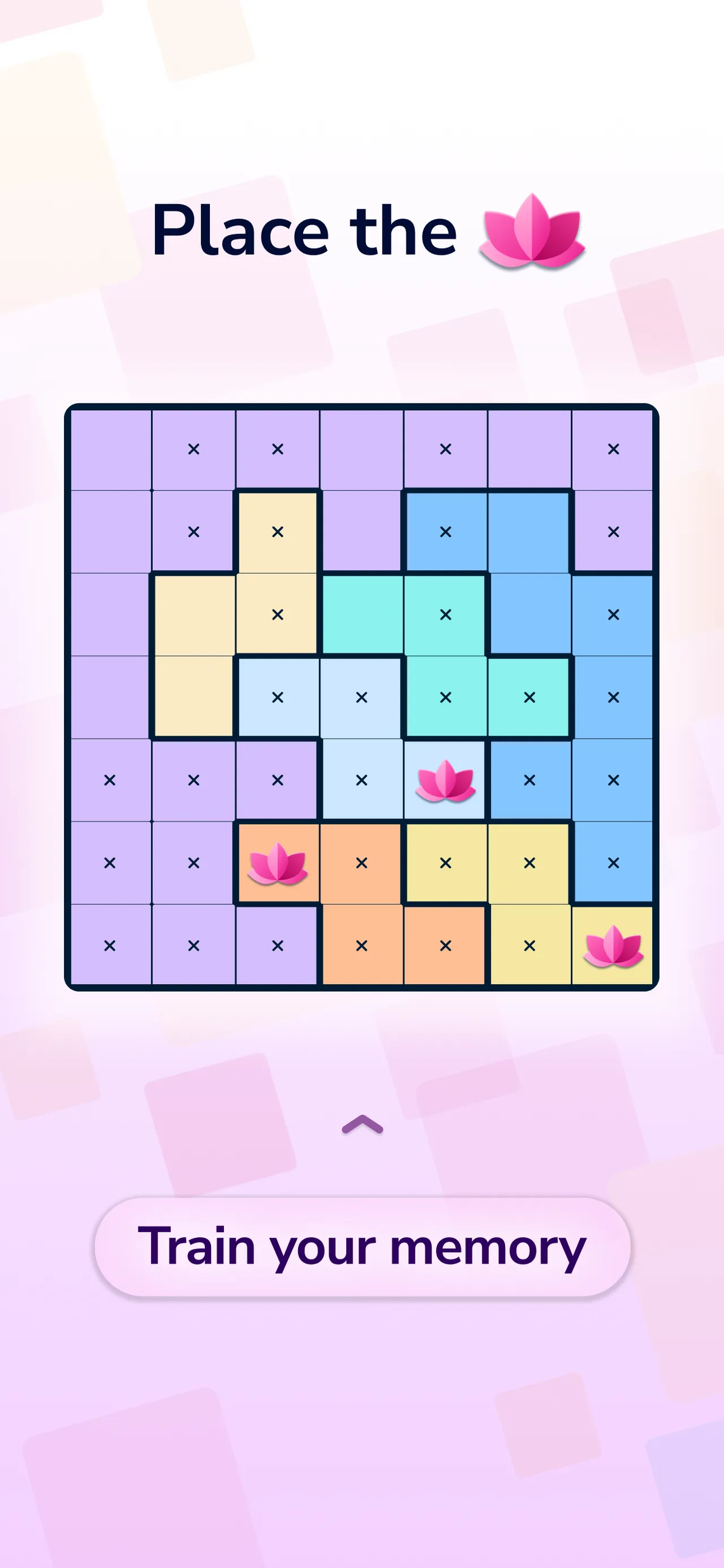 Everyday Grids Lotus puzzle with three lotus flowers placed in coloured zones