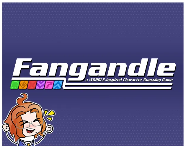 Fangandle cover art: the Fangandle logo with its six coloured clue markers and the game's red-haired host