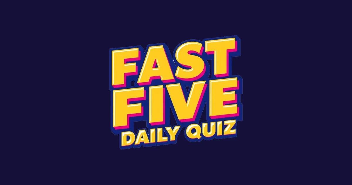 The Fast Five Quiz logo: the words Fast Five Daily Quiz in yellow and pink letters on a dark blue background