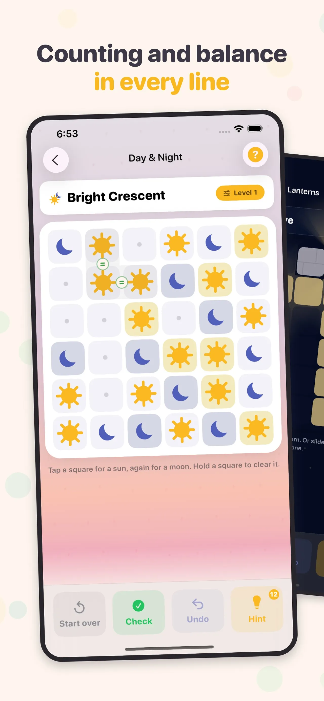 A Figgle Day & Night grid of suns and moons in progress