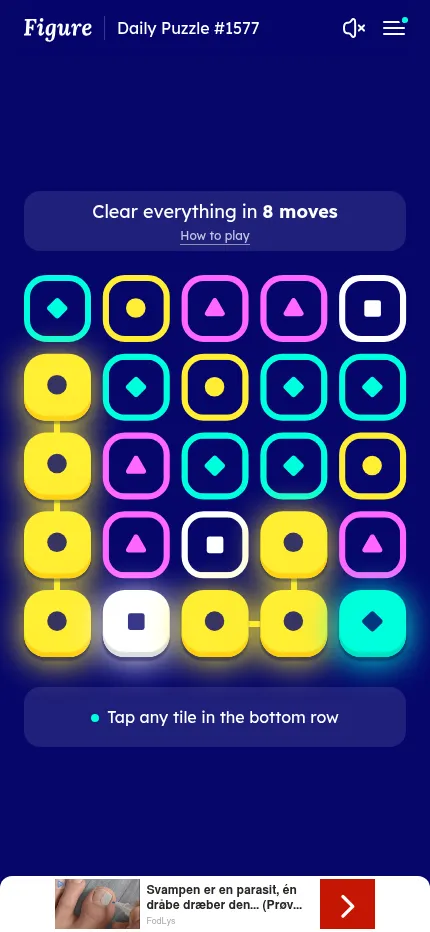 Figure Daily Puzzle #1577 at phone size: the five by five tile grid fills the screen width under the move limit