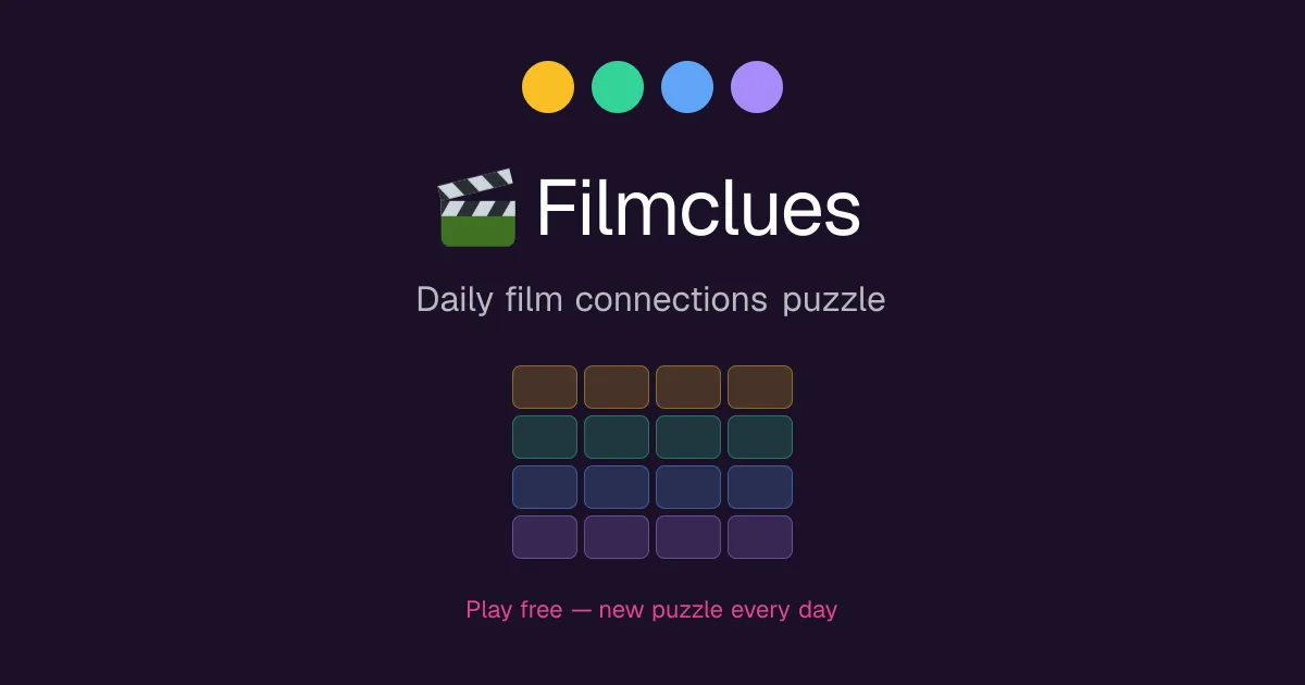 The Filmclues share image: four coloured dots above a four by four grid